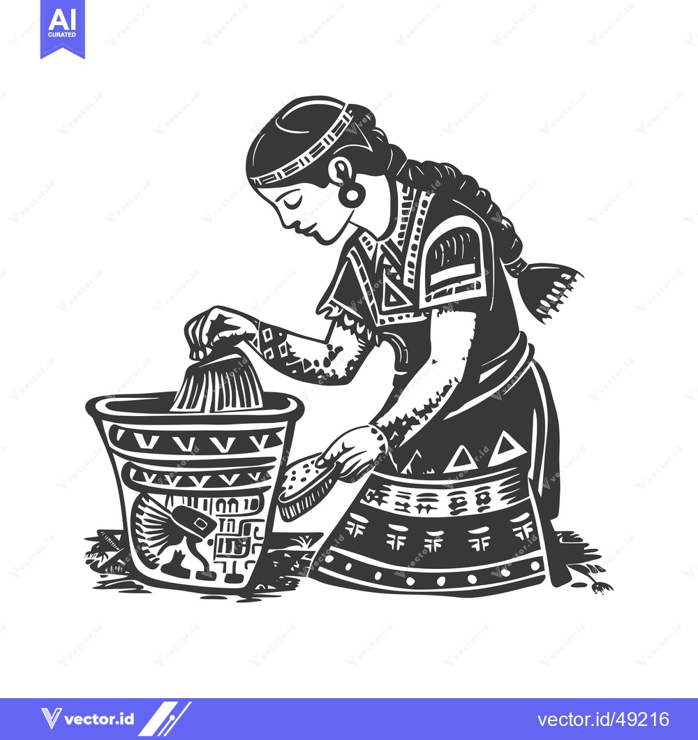 Premium Vector of Indigenous Woman in Traditional Dress Planting Seeds in a Pot
