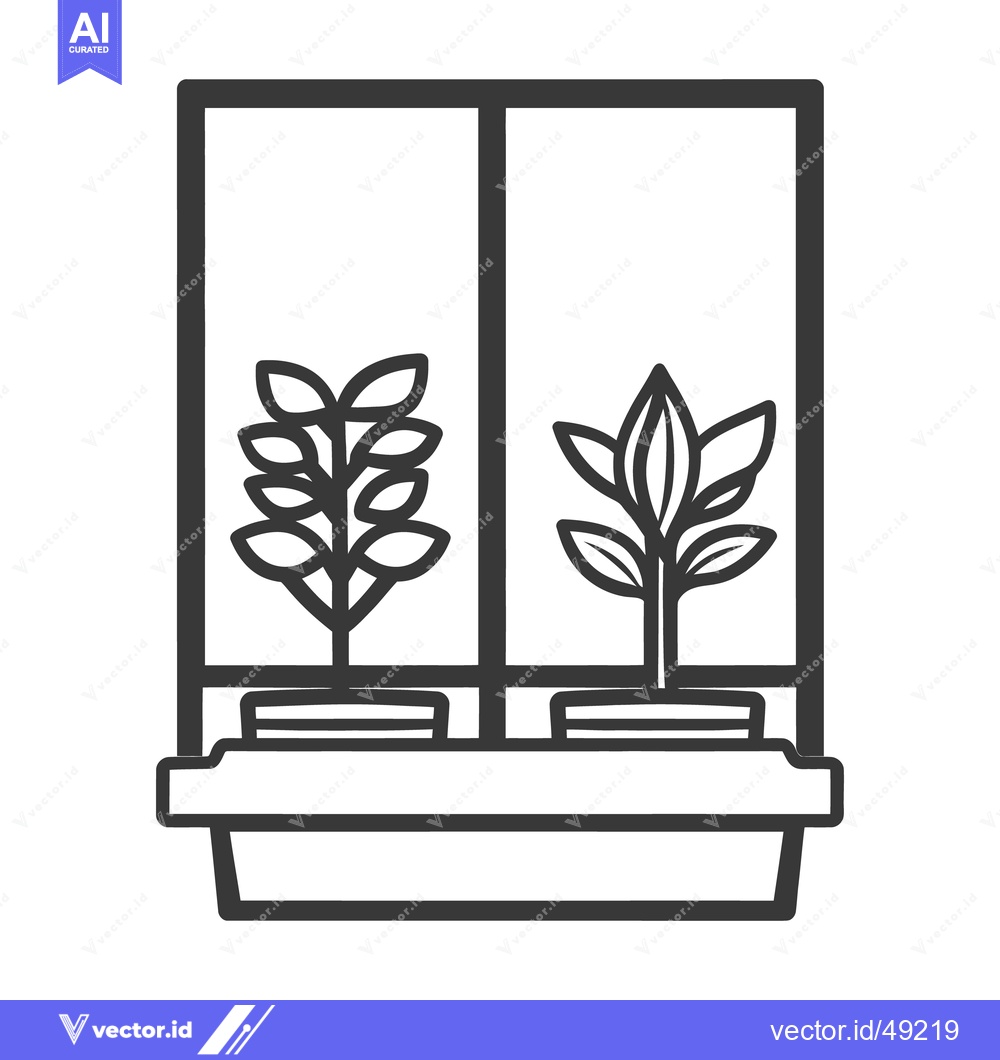 Premium Vector dari Two potted plants are set inside a window frame