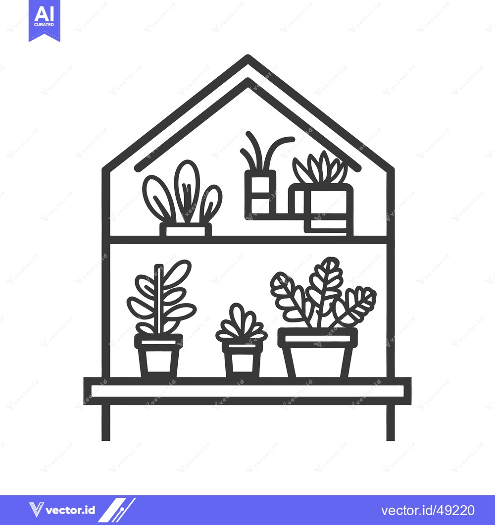 Premium Vector of A geometric illustration of potted plants displayed on shelves