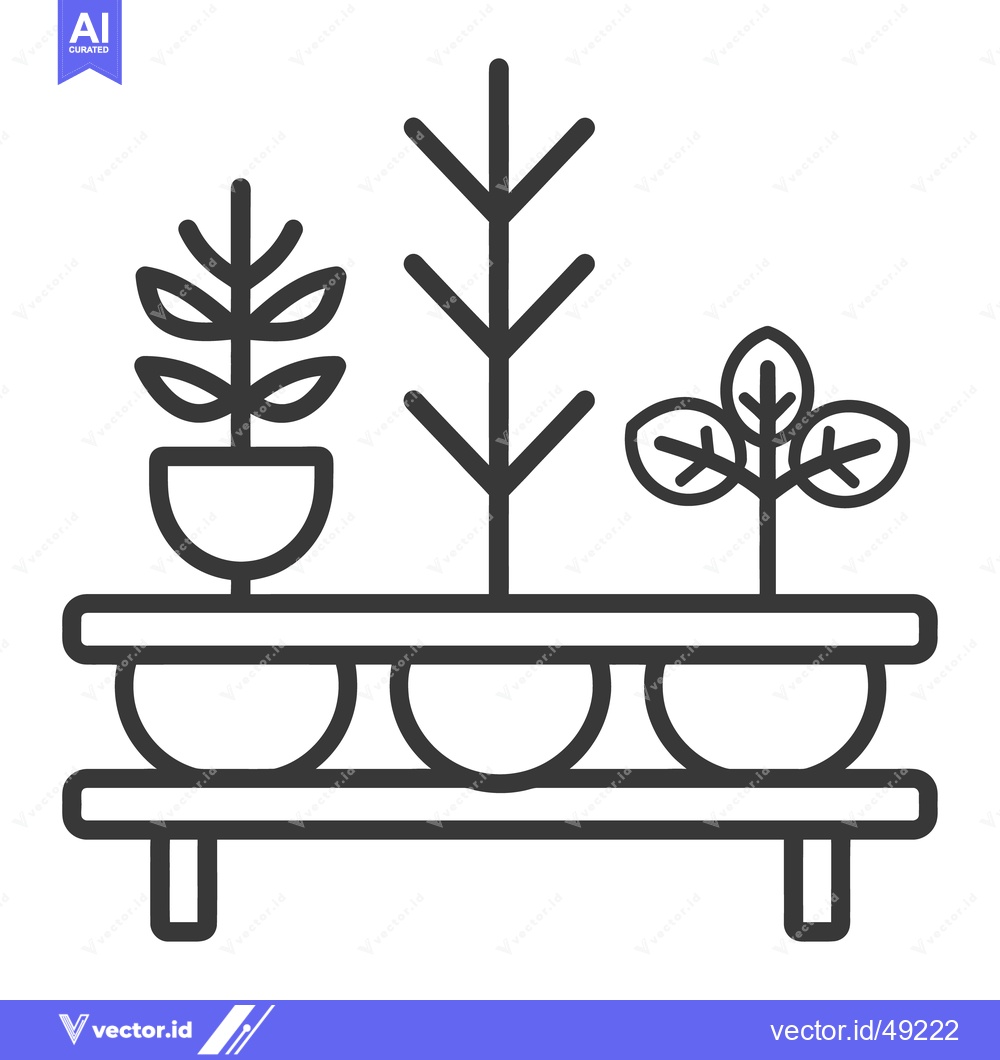 Premium Vector of Three potted plants arranged neatly on a small wooden shelf
