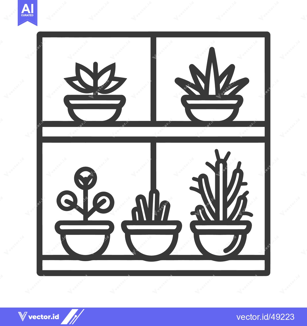 Premium Vector dari Line drawing of various potted plants in a display case