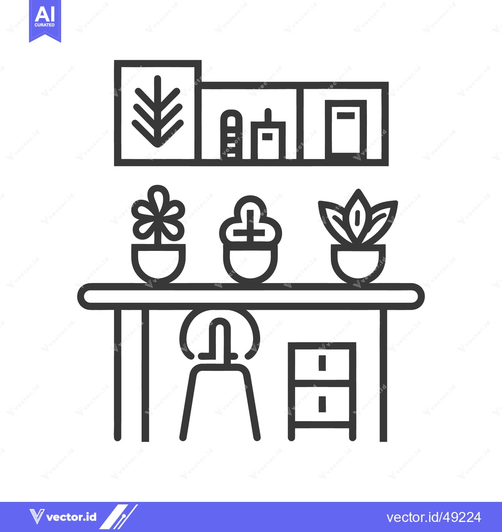 Premium Vector dari A simple line art illustration depicting an interior workspace scene