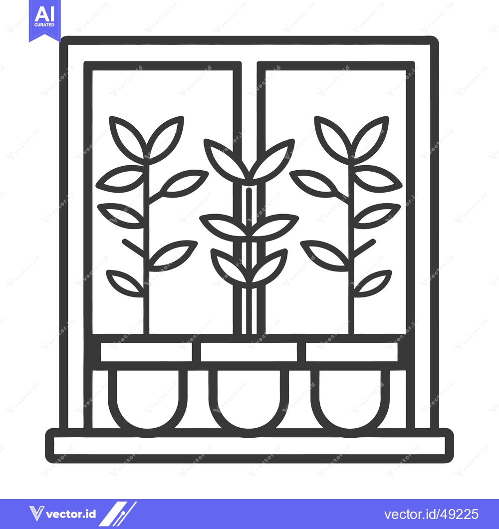 Premium Vector of Three potted plants grow inside a window frame illustration