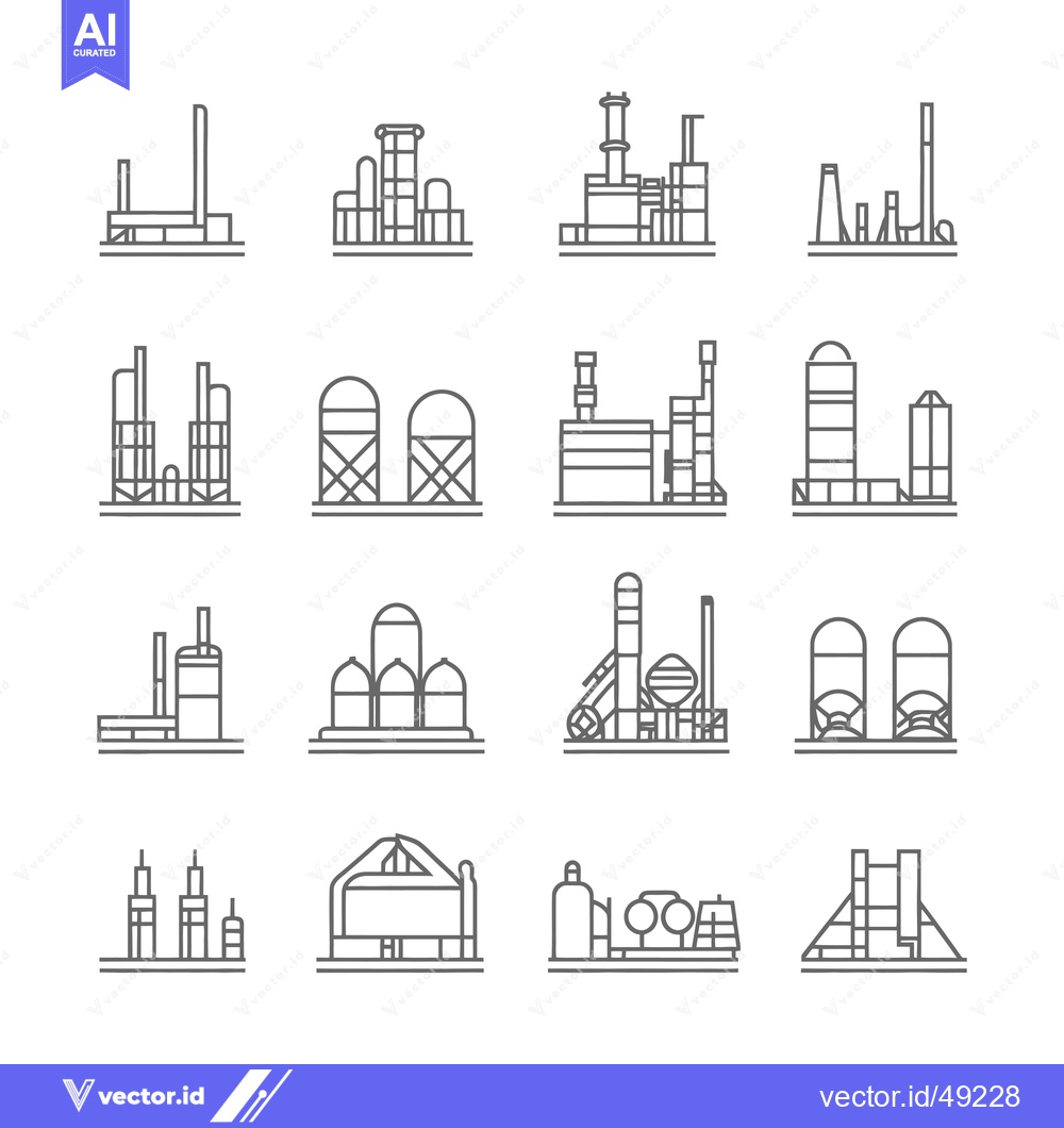Premium Vector of Industrial Buildings and Factories Line Icons Set