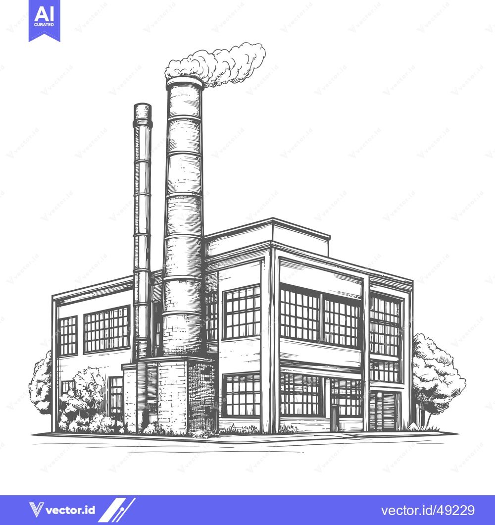 Premium Vector of Industrial Factory Building With Tall Smoke Stacks