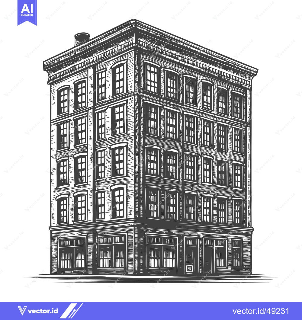 Premium Vector of A Detailed Drawing Of A Classic Multi Story Brick Building