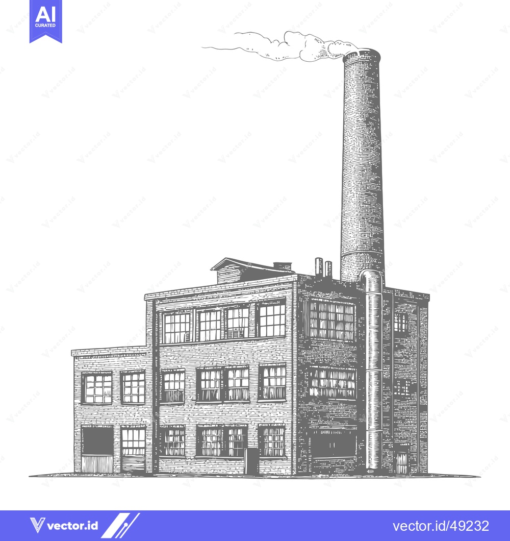 Premium Vector dari Vintage Brick Factory Building With Tall Chimney