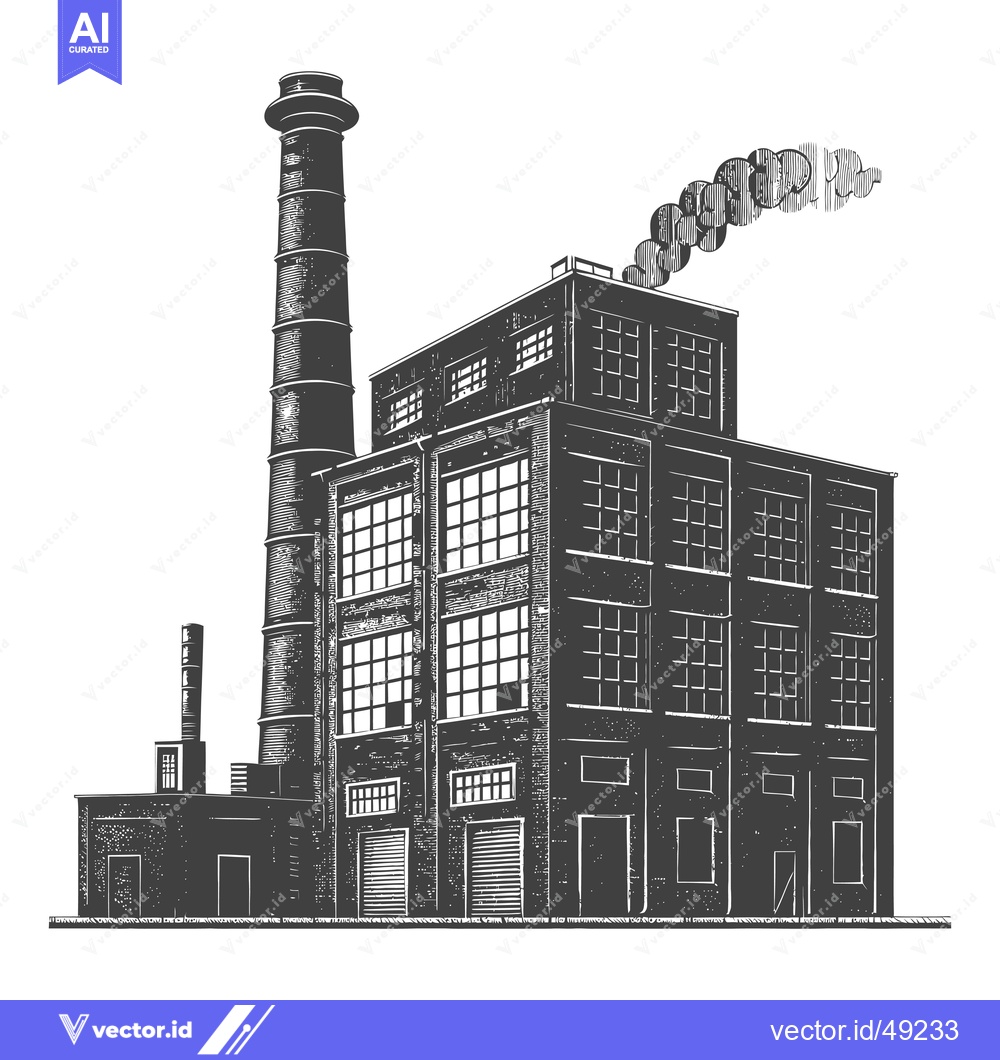 Premium Vector dari Industrial Factory Building with Tall Chimney and Smoke