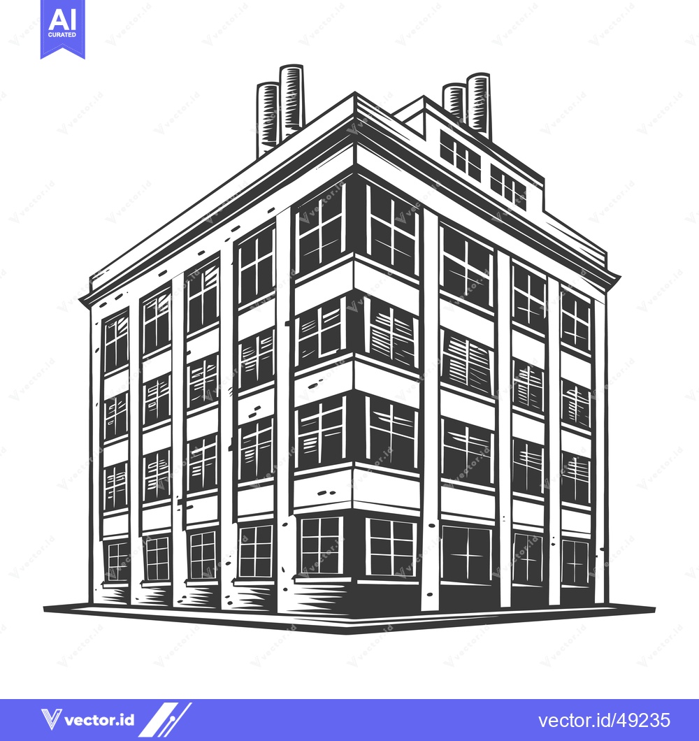 Premium Vector of A three story brick factory building with chimneys