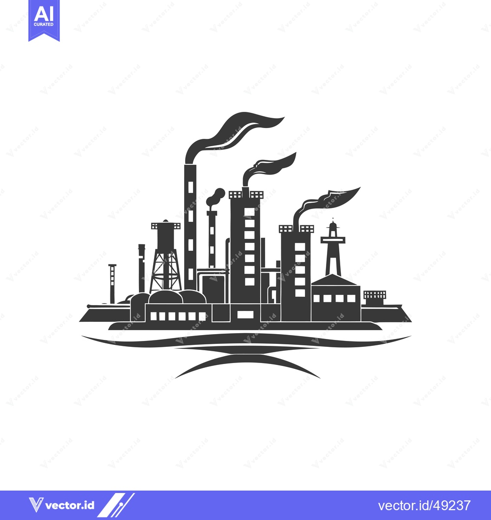 Premium Vector dari Industrial Complex with Smoke Stacks and Water