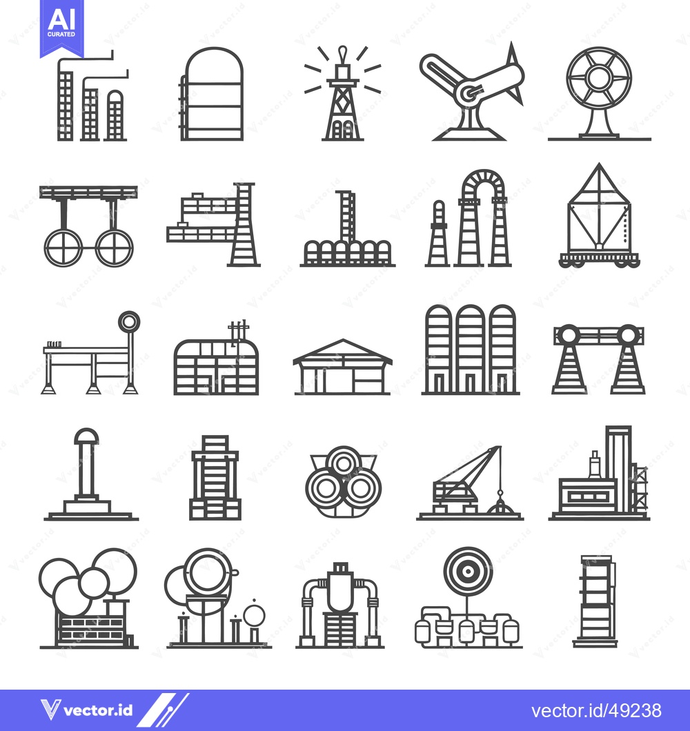Premium Vector of Industrial Facility Line Icons Set