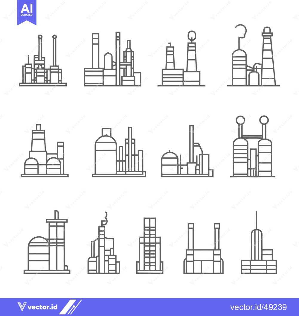 Premium Vector of Industrial Factory Buildings Outline Icons Set