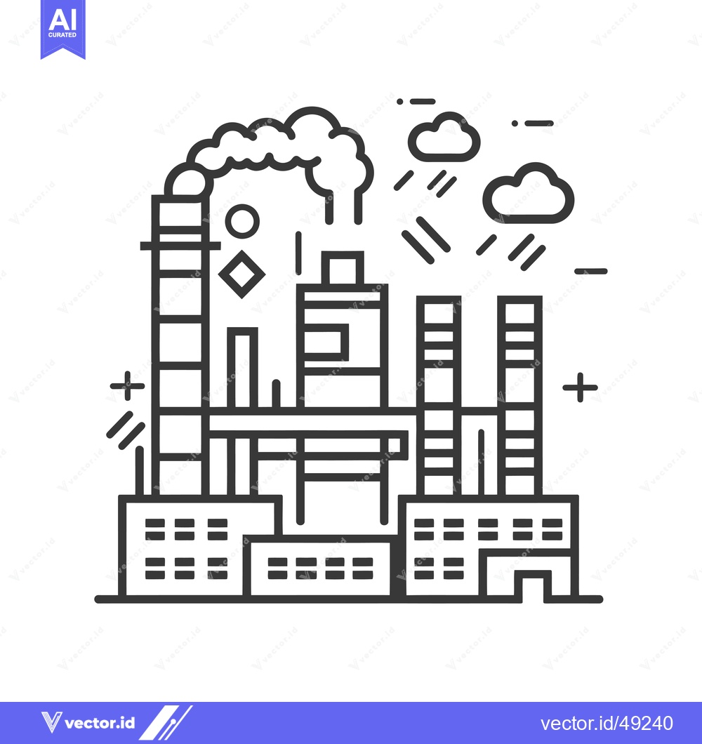 Premium Vector dari Industrial Factory Building with Smoke and Clouds