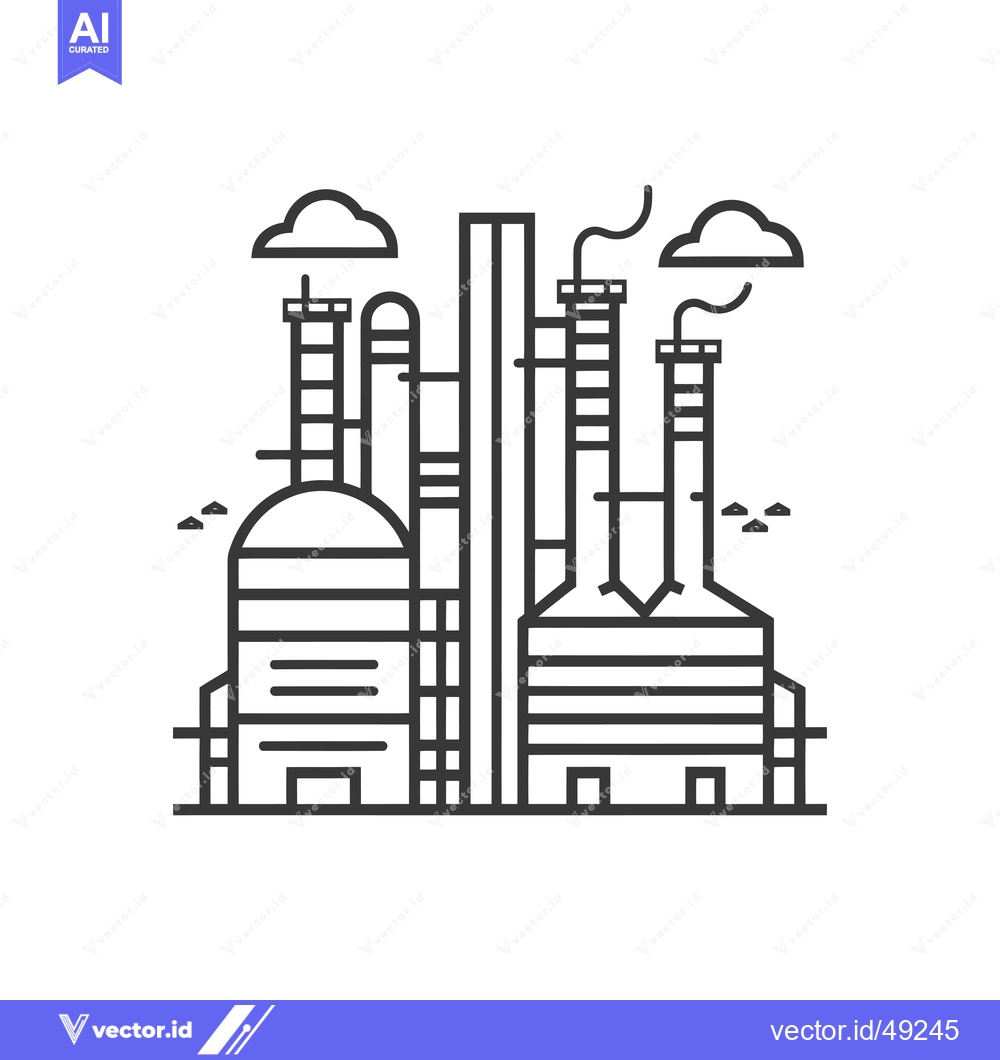 Premium Vector dari Industrial Factory with Smoke Stacks and Clouds