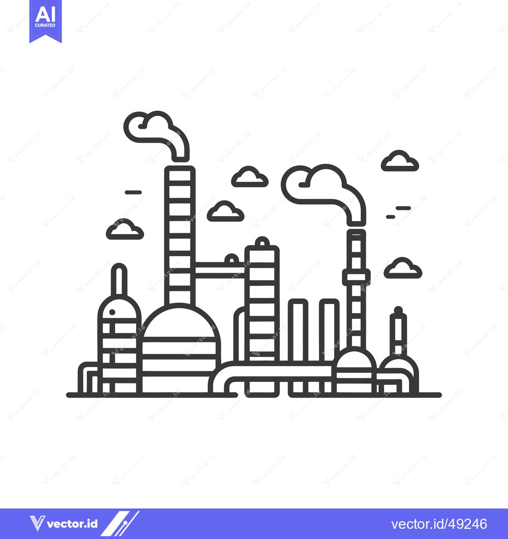 Premium Vector dari Industrial Factory with Smoke Stacks and Clouds