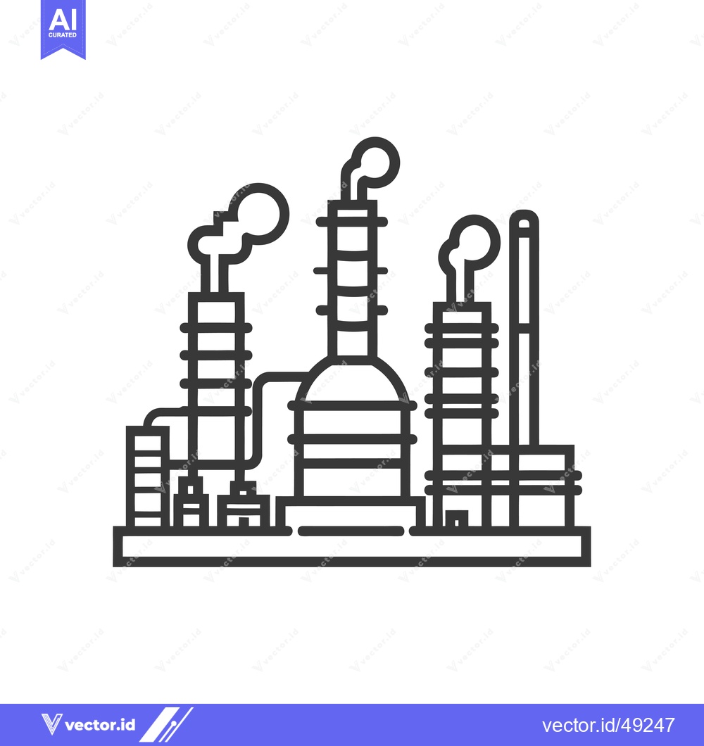 Premium Vector of Industrial Factory with Smoke Stacks and Pipes