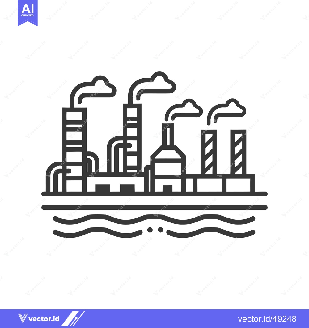 Premium Vector of Industrial Factory with Smoke Stacks by the Water