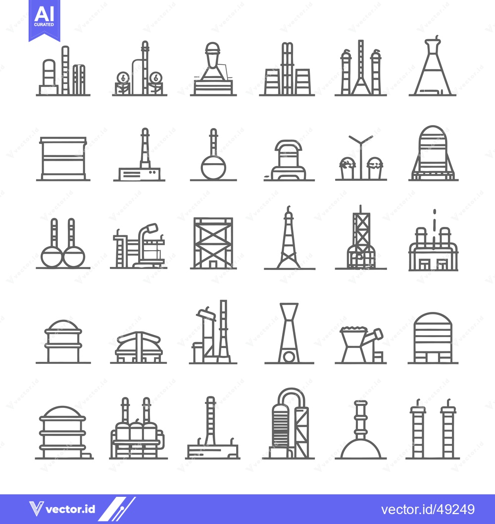 Premium Vector dari Industrial Plant and Refinery Line Icons Set
