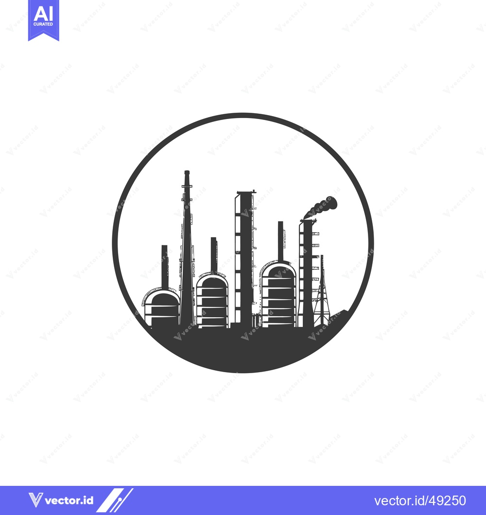Premium Vector dari Industrial Plant Silhouette in Circular Frame