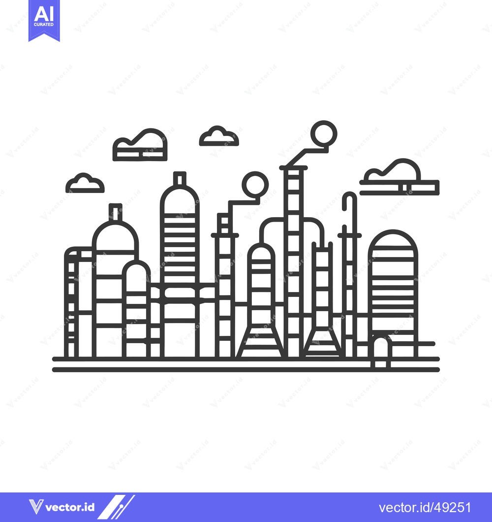 Premium Vector of Industrial Plant with Smoke Stacks and Clouds