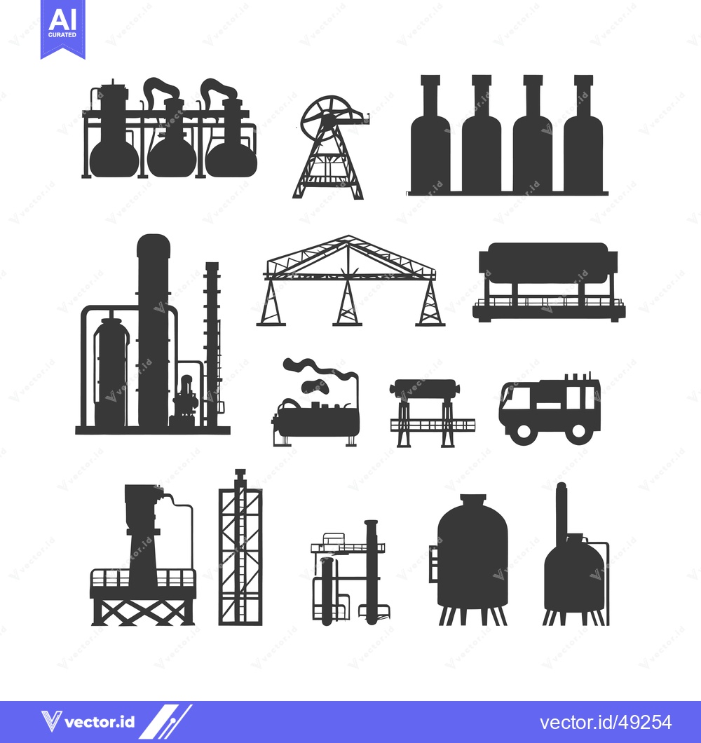 Premium Vector dari Industrial Silhouettes:  A Collection of Factory Structures and Equipm