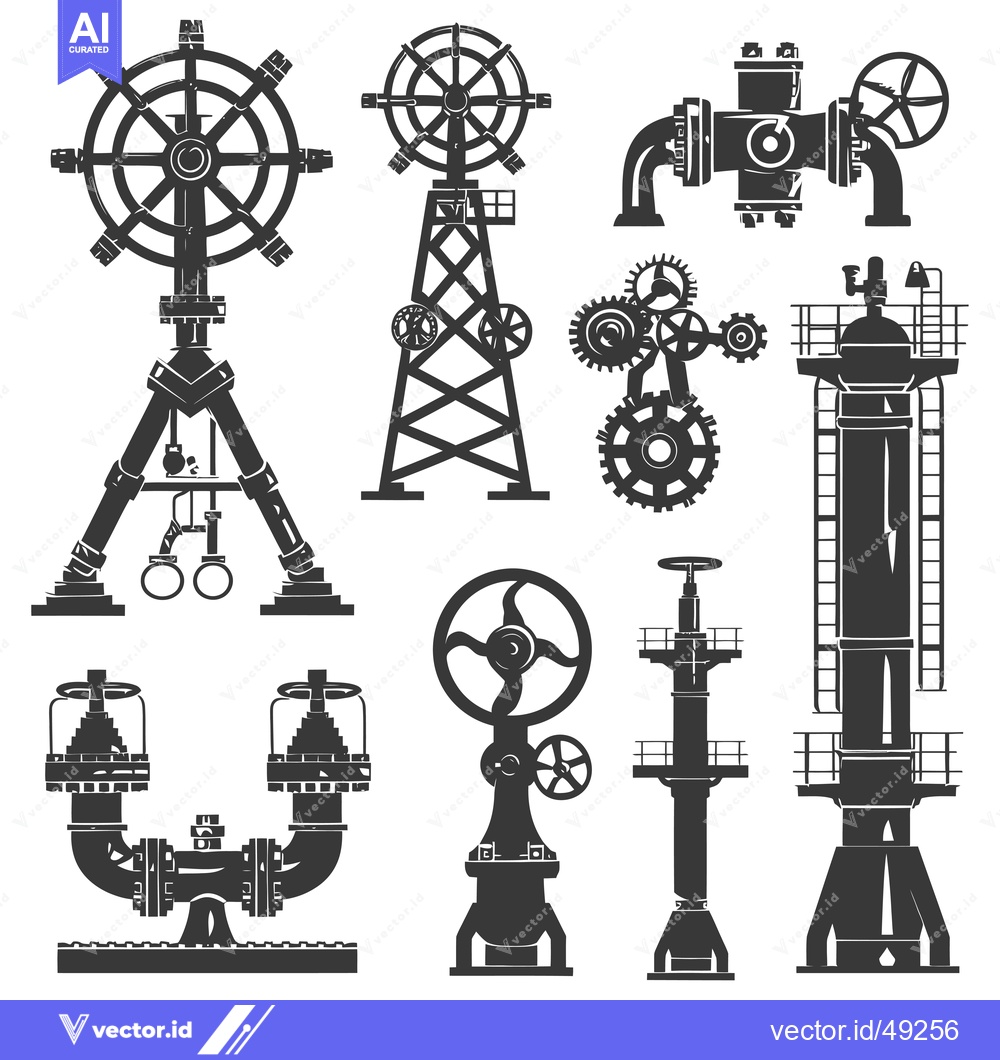Premium Vector dari Industrial Valve and Gear Machinery Silhouettes