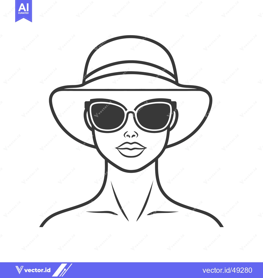 Premium Vector dari A simple line drawing of a woman wearing a hat and sunglasses