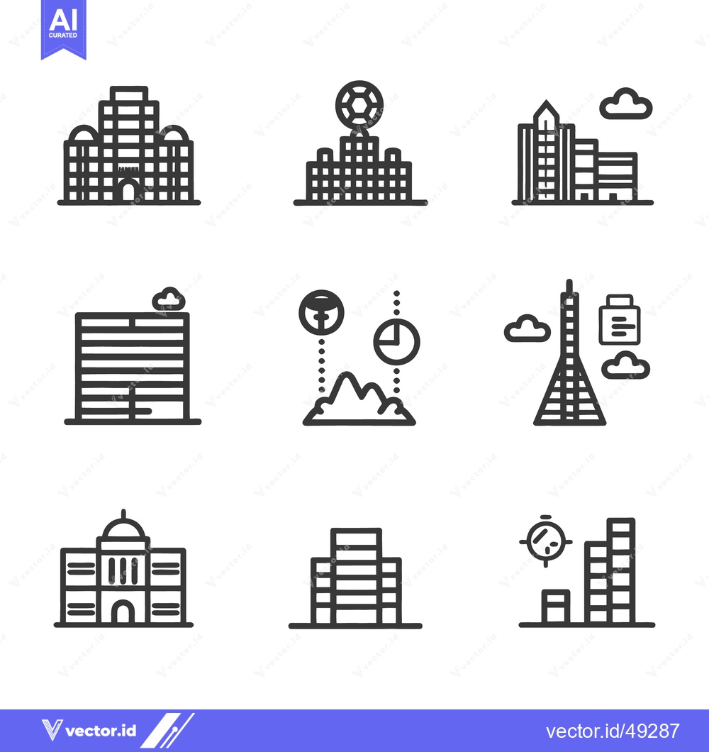 Premium Vector of Simple black and white illustrations of buildings and structures