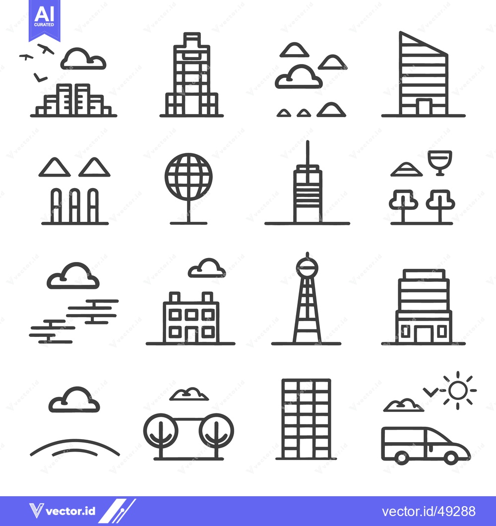 Premium Vector dari Outlined Illustrations Depicting Various Cityscapes And Landscape Elem