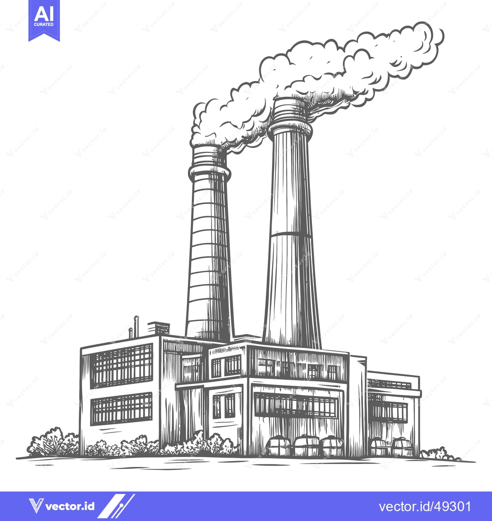 Premium Vector of Industrial Factory Building With Tall Smoking Stacks