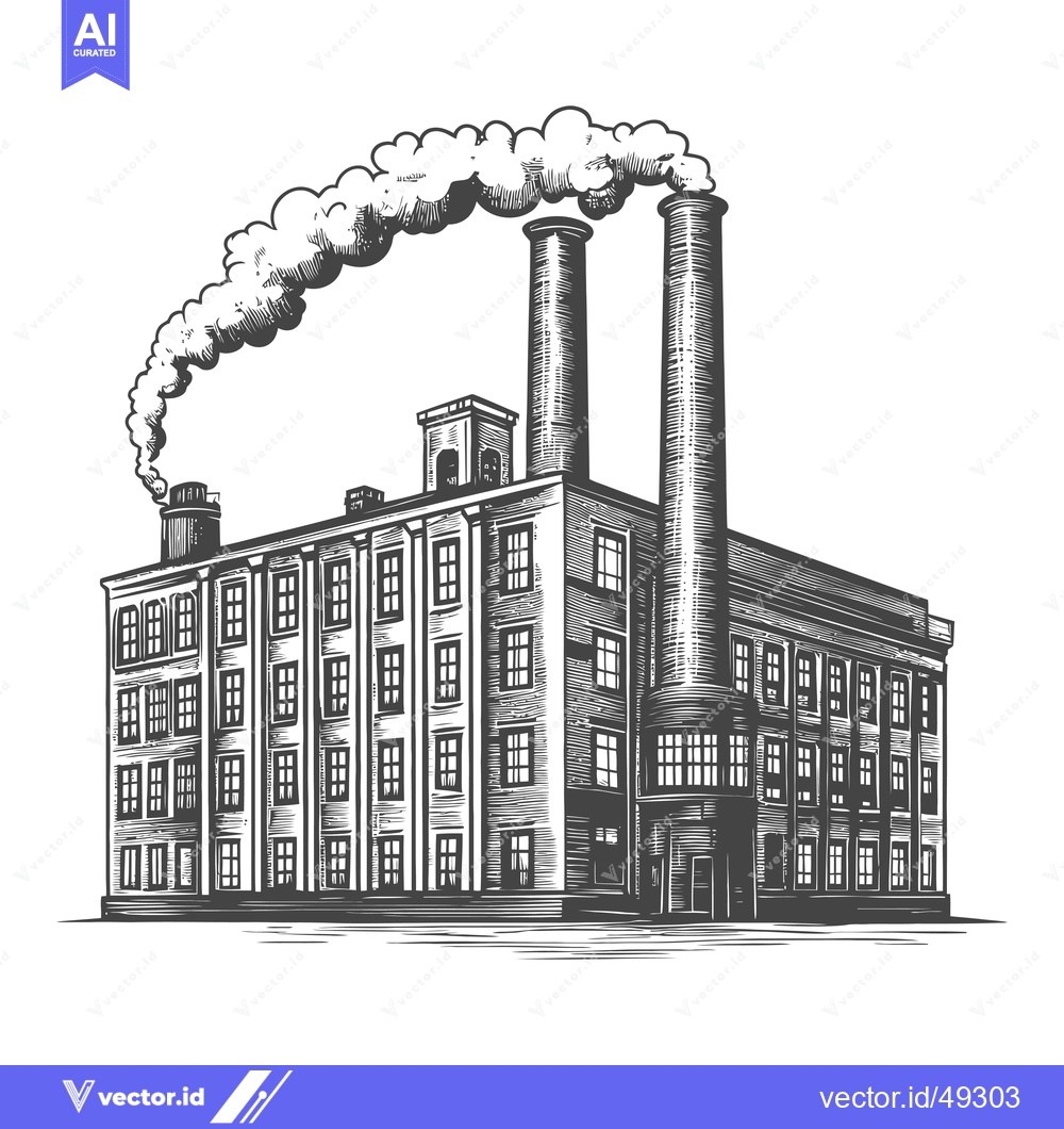 Premium Vector dari Industrial Factory Building With Smoke Stacks Emitting Smoke