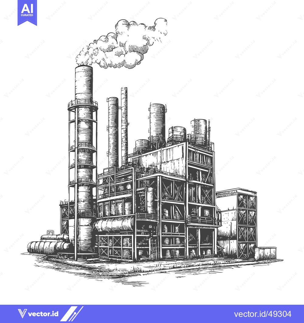 Premium Vector of Industrial Factory Complex with Smoke Stack Emission