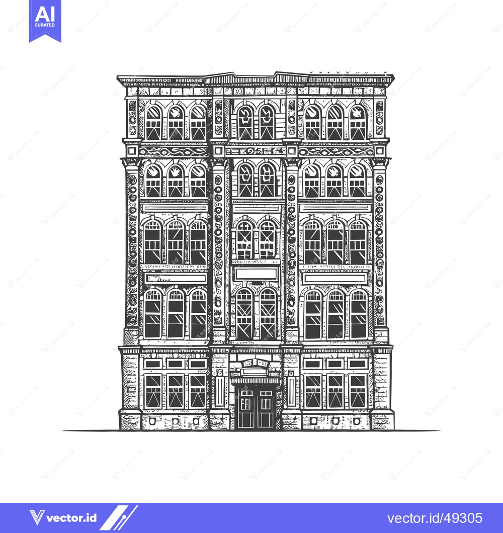 Premium Vector dari A Detailed Sketch of a Grand Multi Story Building
