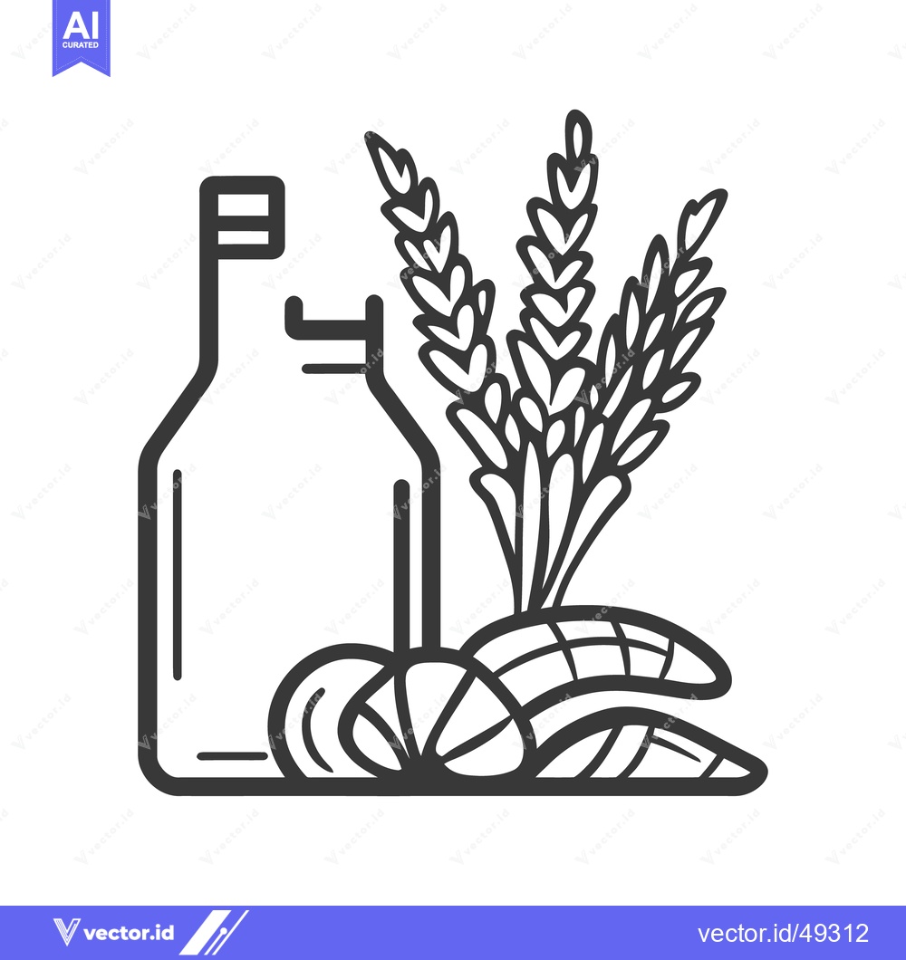 Premium Vector of Illustration featuring bottle wheat nuts and various agricultural prod