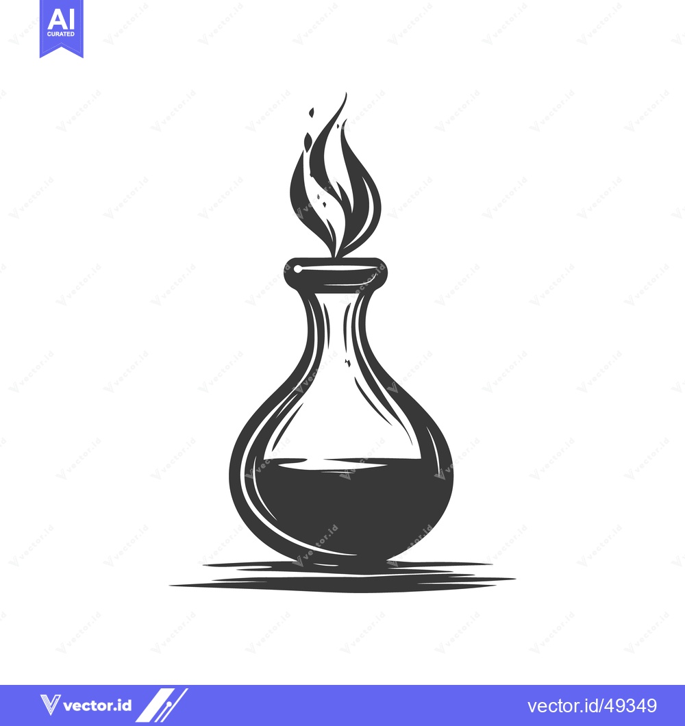 Premium Vector dari A stylized illustration shows a burning flask with liquid inside