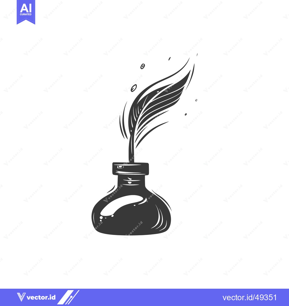 Premium Vector dari A stylized inkwell with a feather quill pen resting inside it