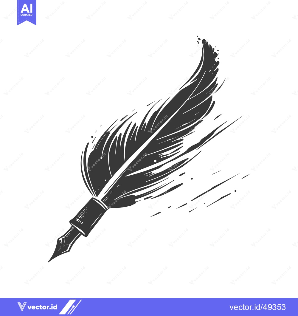 Premium Vector dari A vintage illustration depicts a quill pen and feather on white