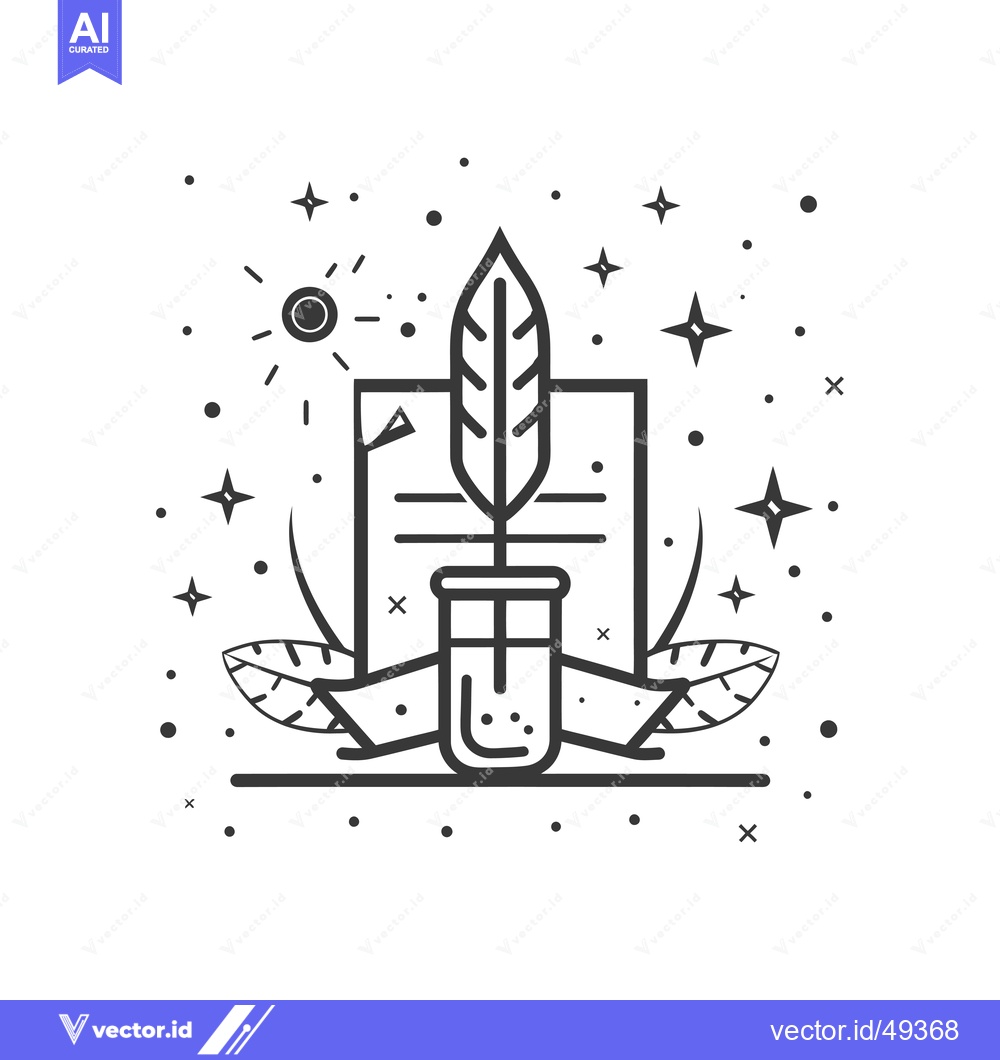 Premium Vector dari Inkwell With Quill Pen and Blank Sheet of Paper Surrounded By Stars
