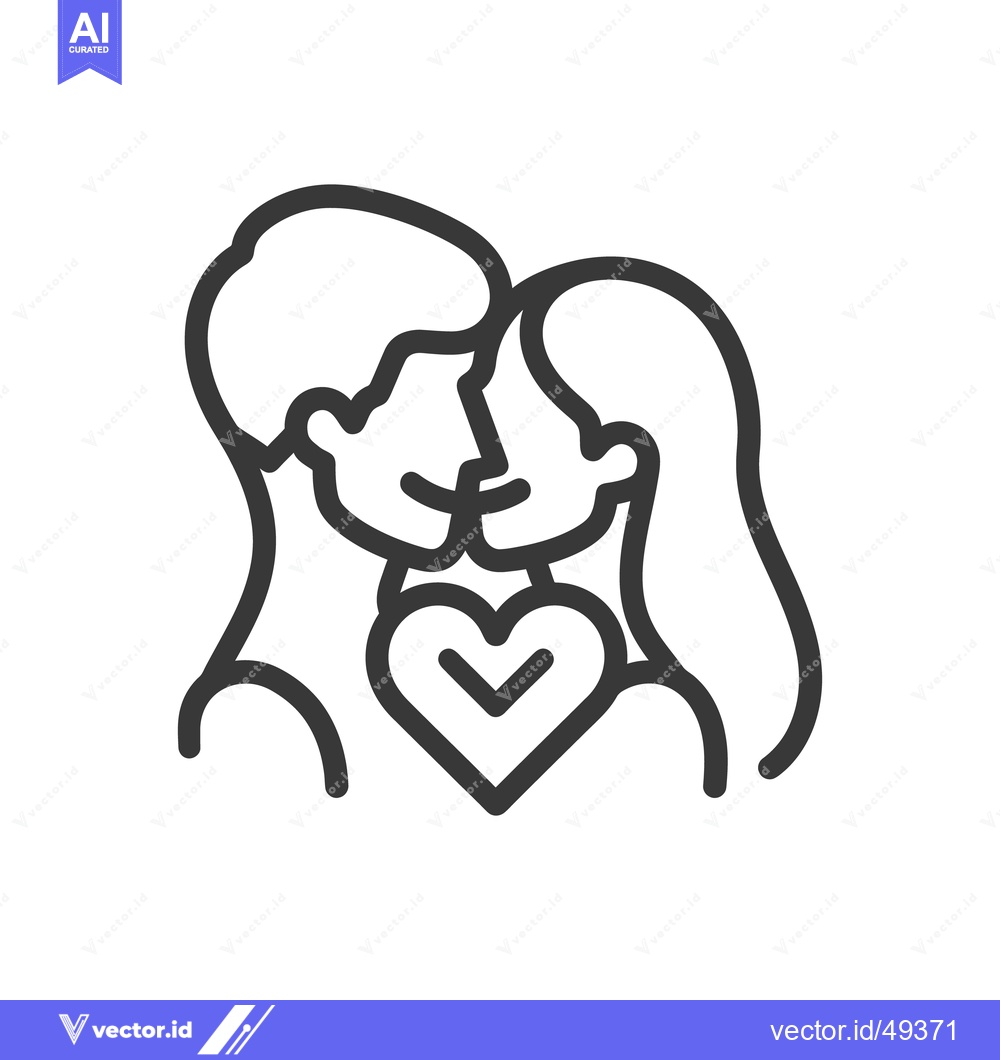 Premium Vector of An outline of two people kissing with a heart in the center