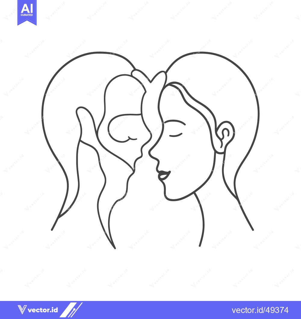 Premium Vector of Two women in profile sharing a kiss depicted in outline