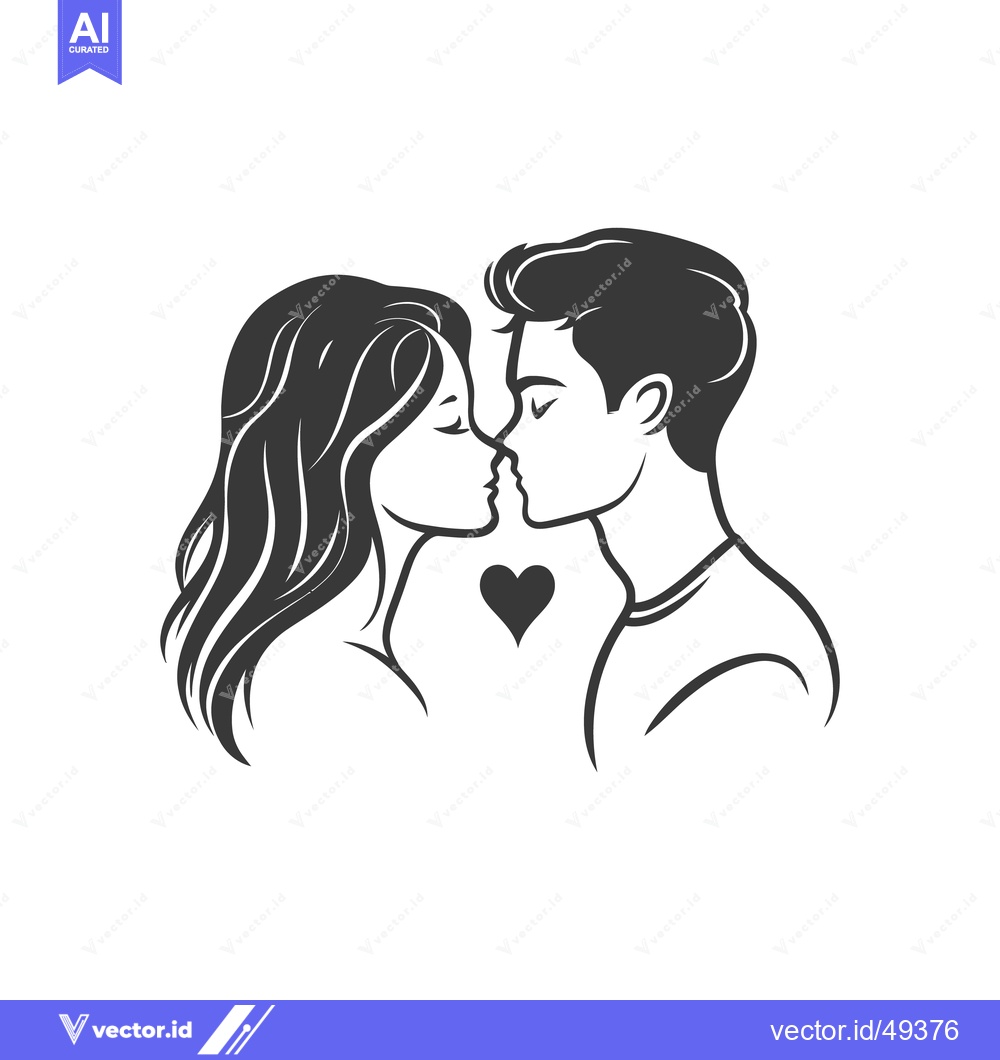 Premium Vector dari A loving couple sharing a gentle kiss with a heart symbol