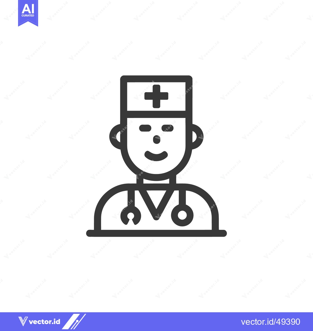 Premium Vector dari Minimalist Doctor Icon: Smiling Face, Stethoscope, and Cross Hat