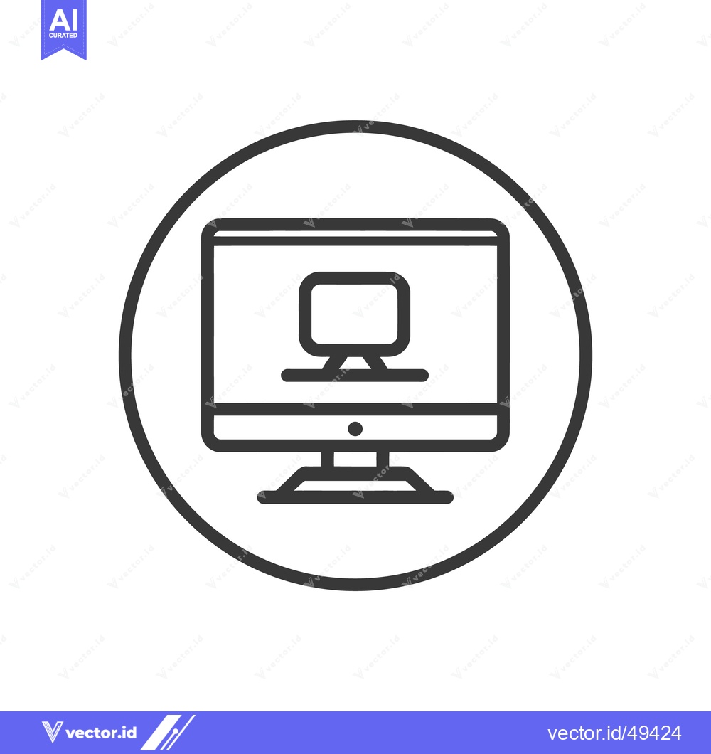 Premium Vector of Minimalist Computer Icon: Circular Frame, Clean Line Art, Modern Desig