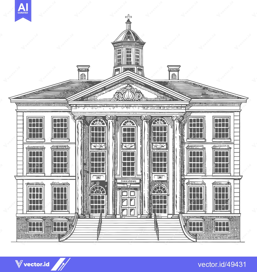 Premium Vector of Grand Classical Building Architectural Drawing Design