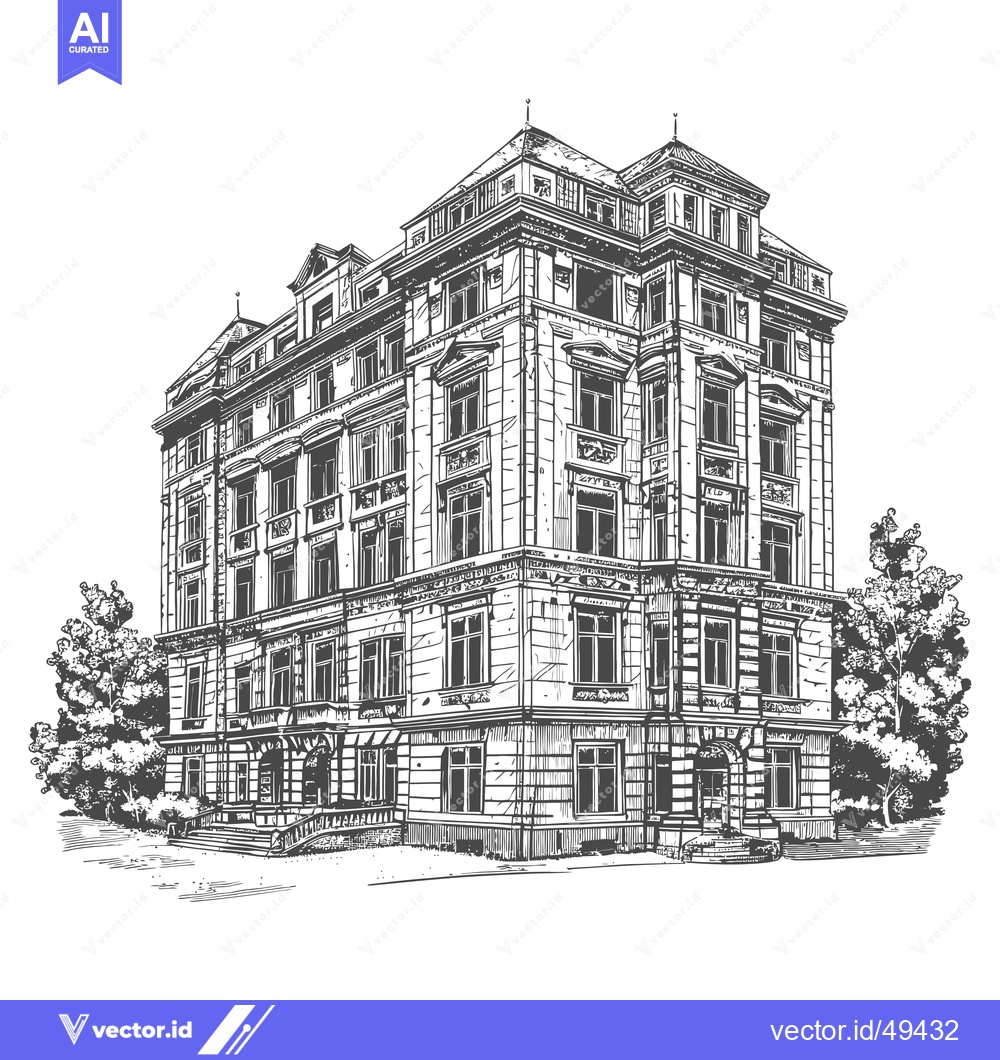 Premium Vector of Elegant European Style Building Architectural Drawing