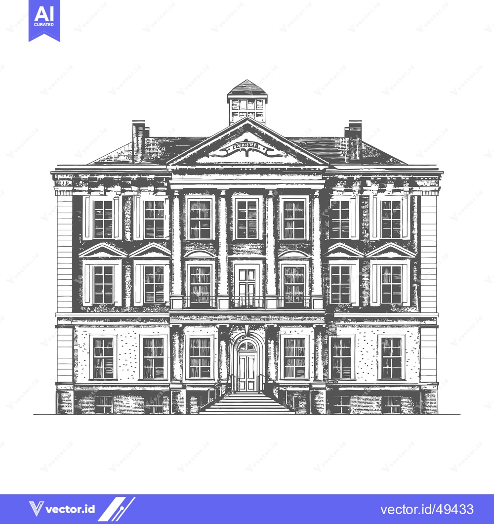 Premium Vector dari Grand Classical Building Architectural Drawing Illustration