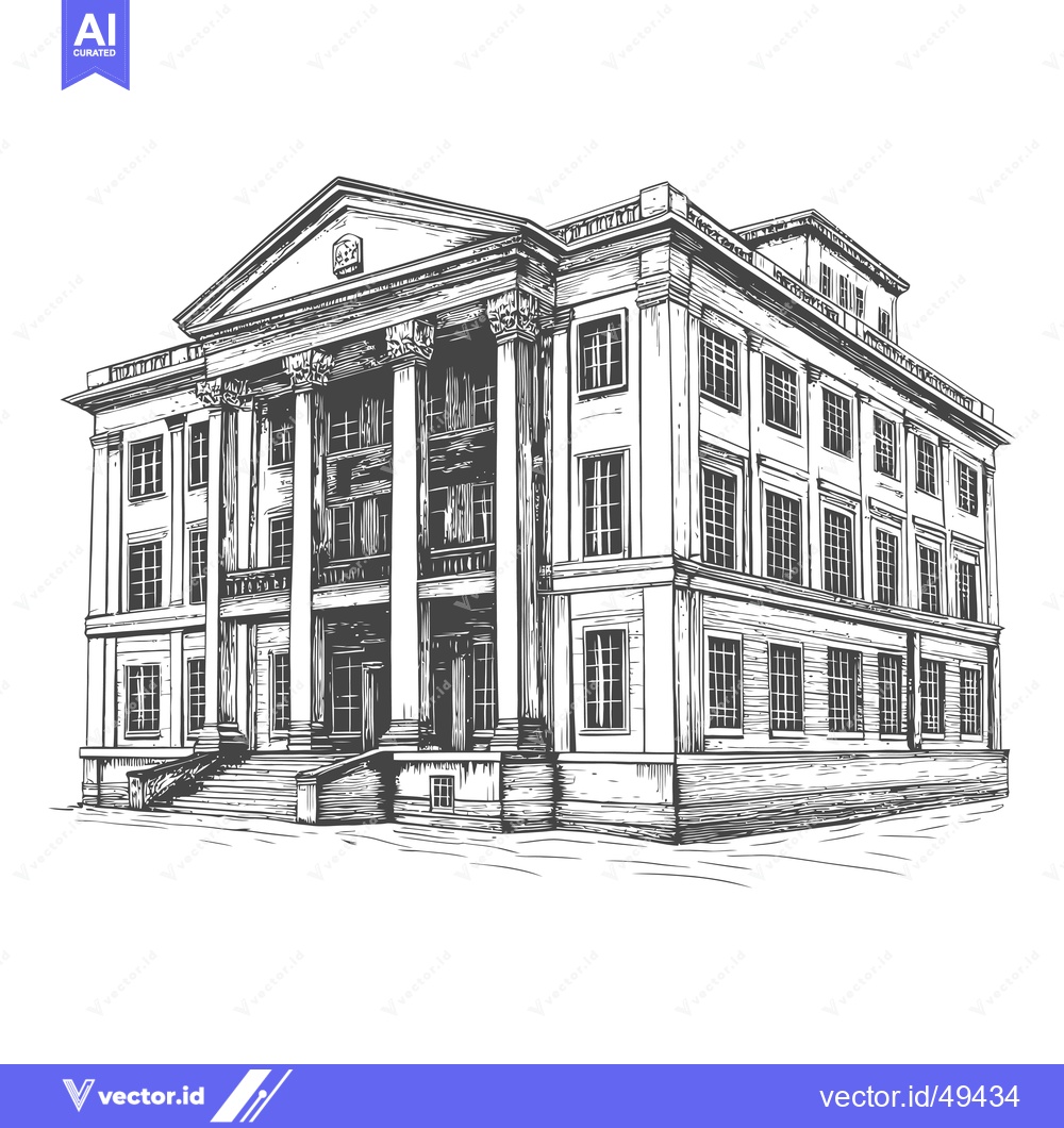 Premium Vector of A Classic Neoclassical Style Building Sketch