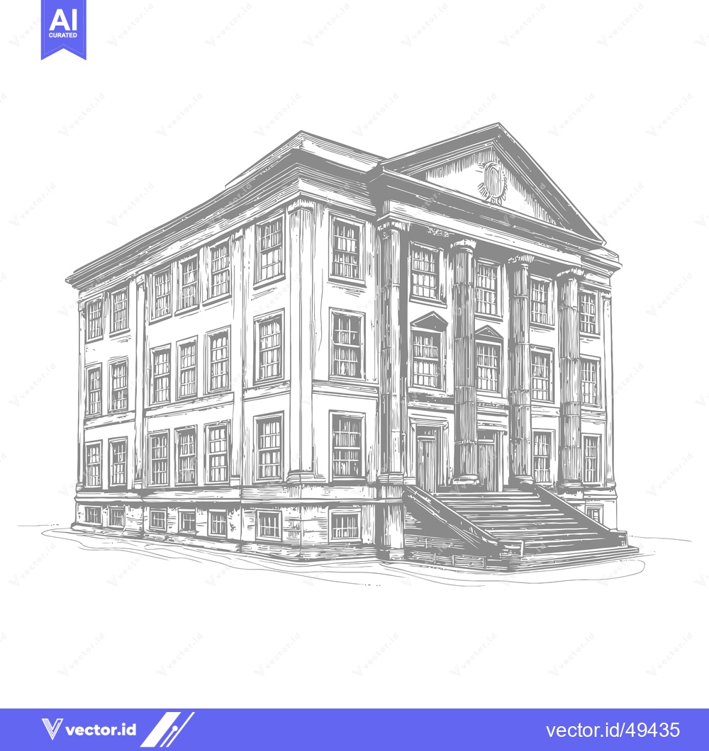 Premium Vector of Classic Building Architectural Sketch Design Drawing