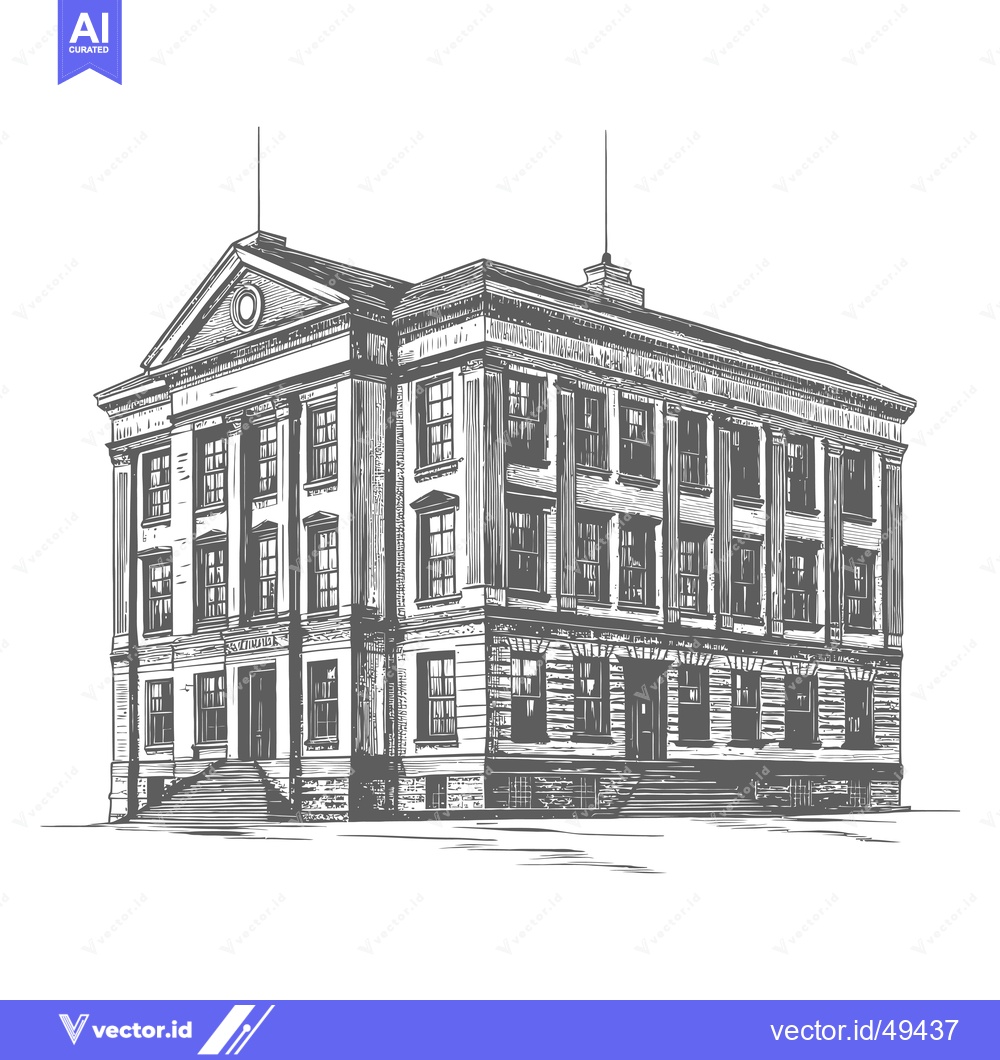 Premium Vector of Elegant Classical Building Architectural Sketch Drawing