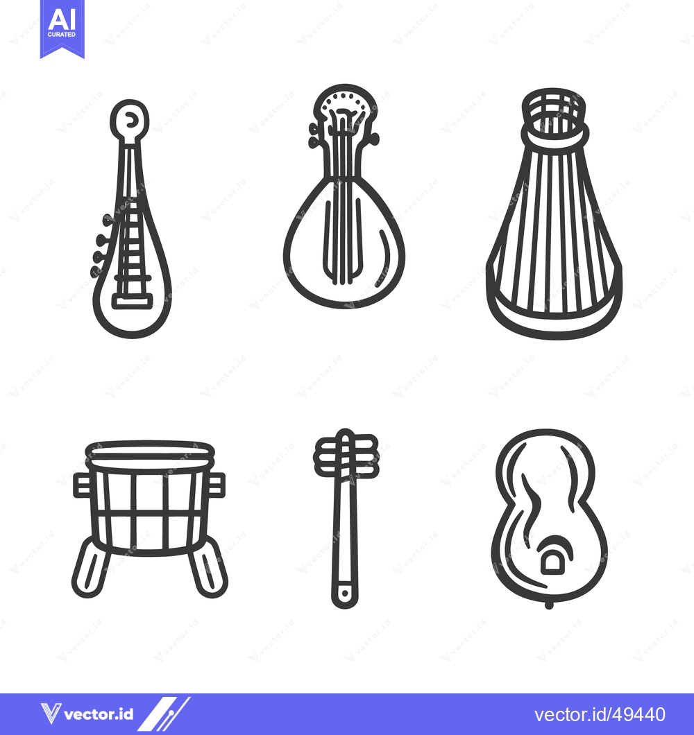 Premium Vector of Simple line art illustrations of various musical instruments on white